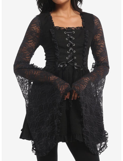 Cosmic Aura Corset Lace Bell Sleeve Dress - US 8099