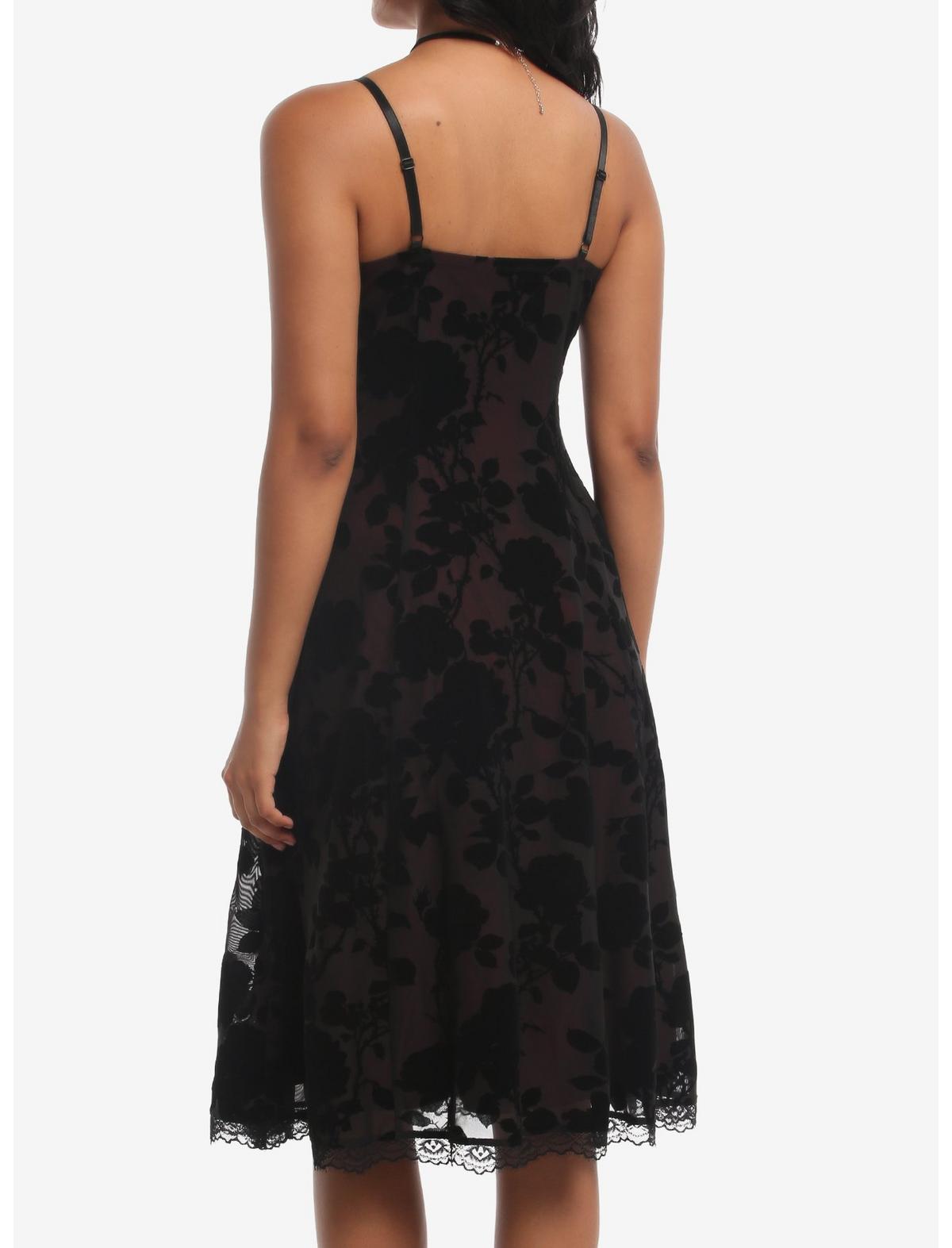 Cosmic Aura Black & Burgundy Rose Midi Slip Dress - US 1595