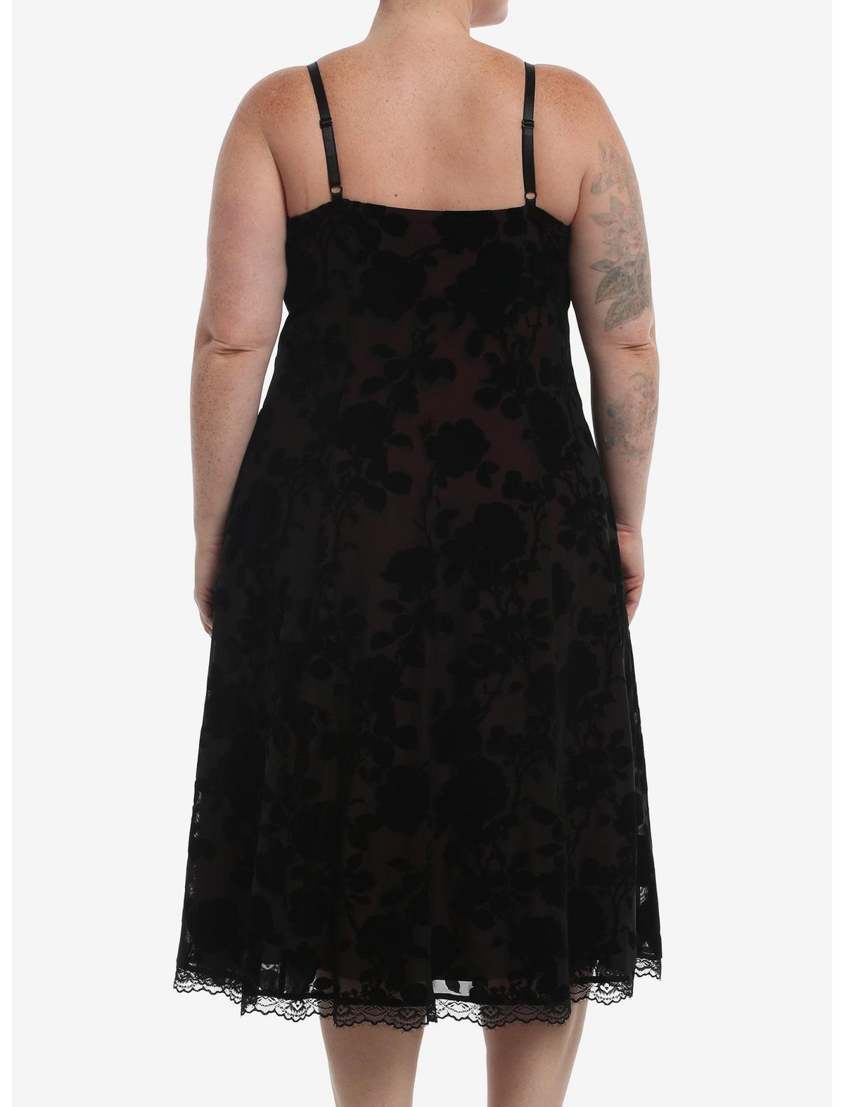 Cosmic Aura Black & Burgundy Rose Midi Slip Dress Plus Size - US 5371