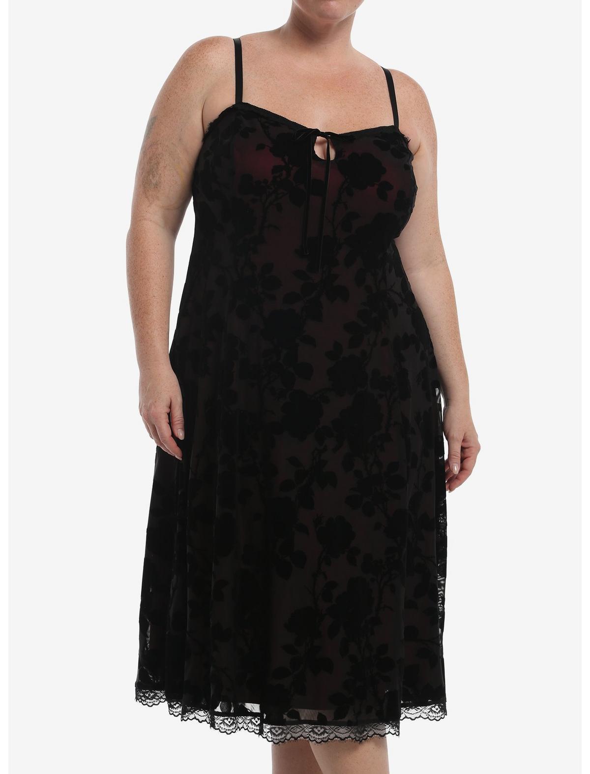 Cosmic Aura Black & Burgundy Rose Midi Slip Dress Plus Size - US 5371