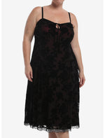 Cosmic Aura Black & Burgundy Rose Midi Slip Dress Plus Size - US 5371