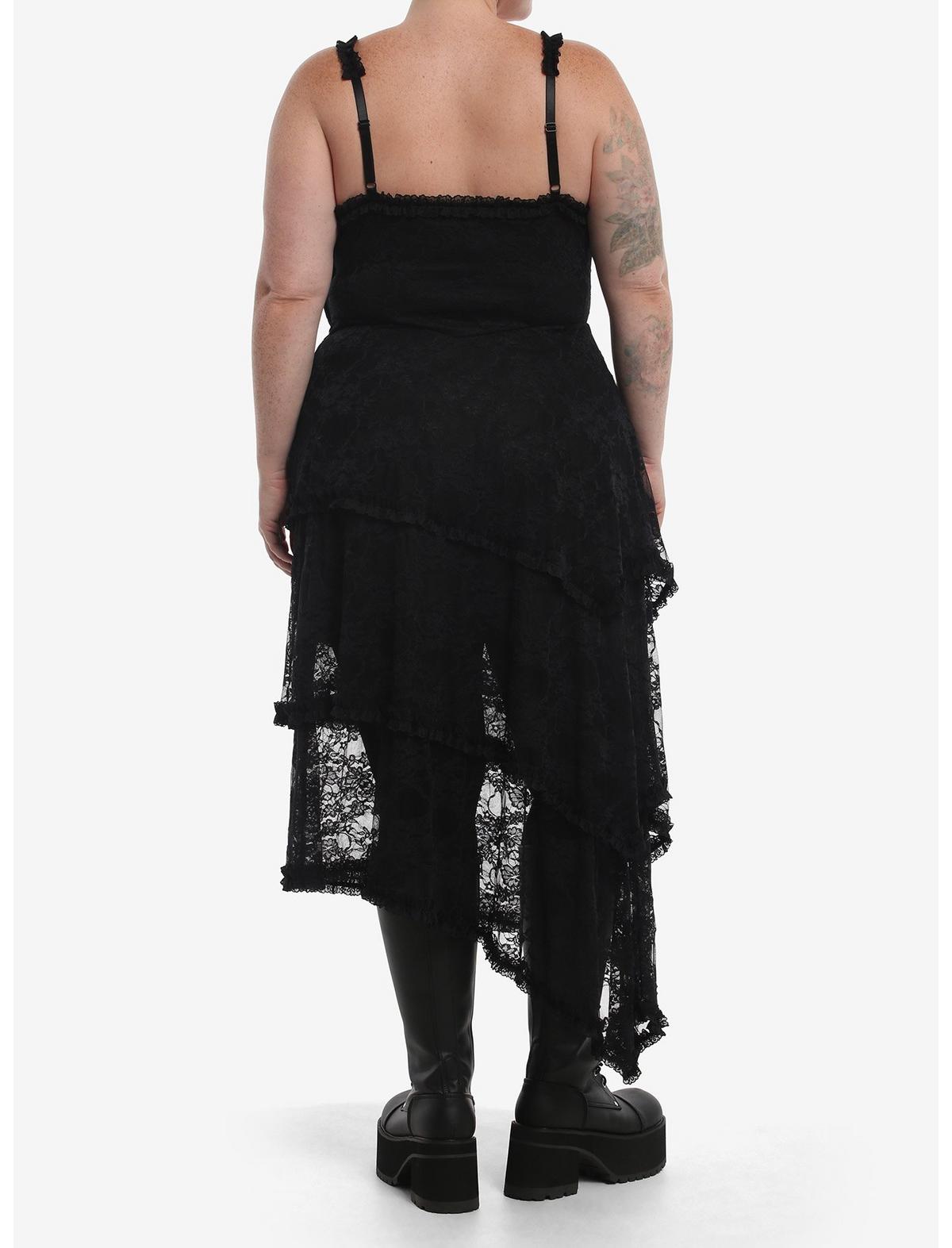 Cosmic Aura Black Lace Asymmetrical Midaxi Dress Plus Size - US 8679