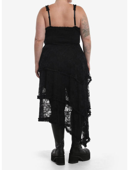 Cosmic Aura Black Lace Asymmetrical Midaxi Dress Plus Size - US 8679