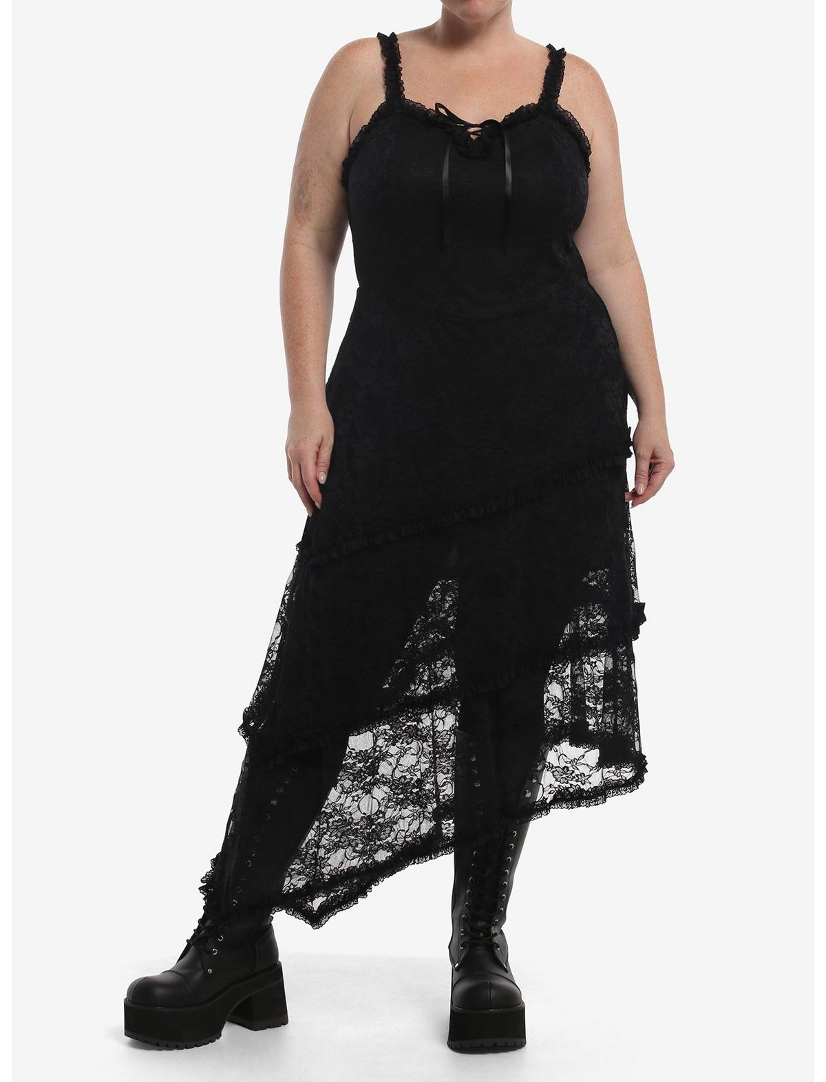 Cosmic Aura Black Lace Asymmetrical Midaxi Dress Plus Size - US 8679