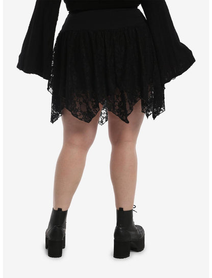 Cosmic Aura Black Lace Hanky Hem Skirt Plus Size - US 8963