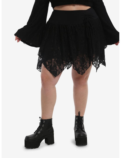 Cosmic Aura Black Lace Hanky Hem Skirt Plus Size - US 8963