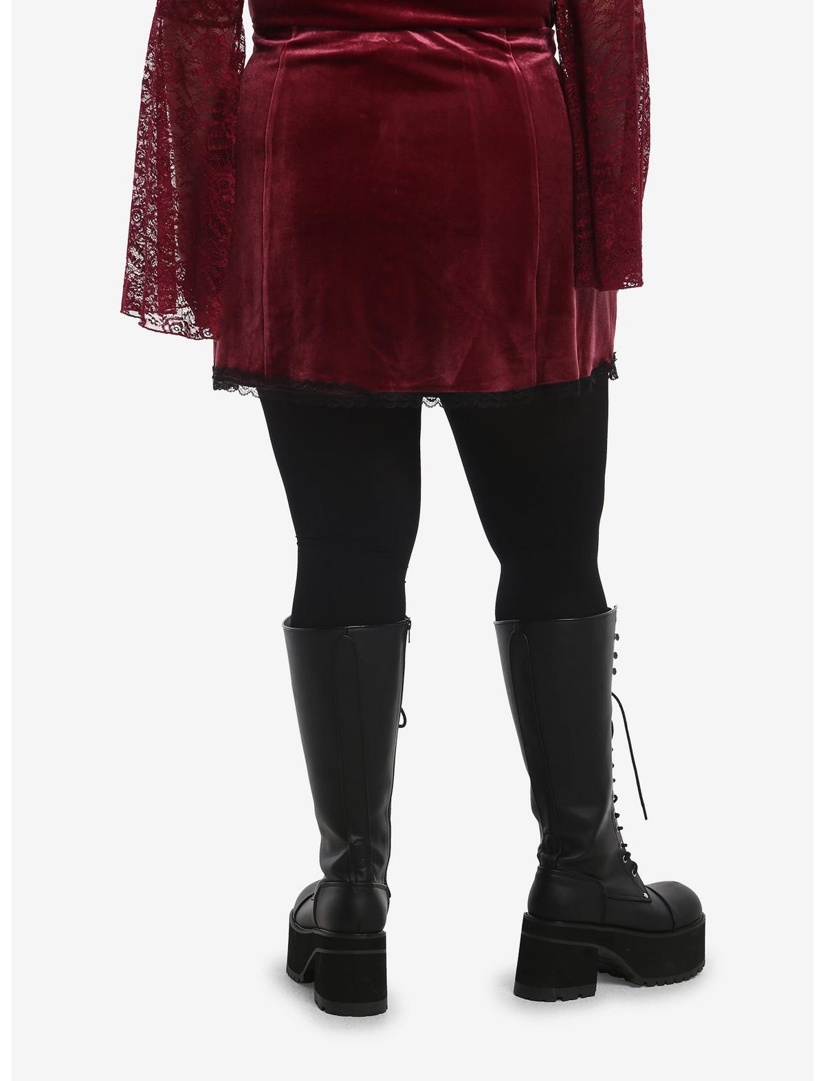 Cosmic Aura Maroon Velvet Lace Trim Skirt Plus Size - US 9550