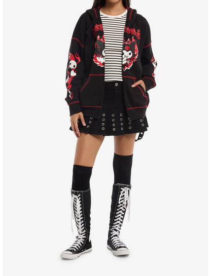 Kuromi Red Flame Figural Ears Girls Hoodie - US 5968