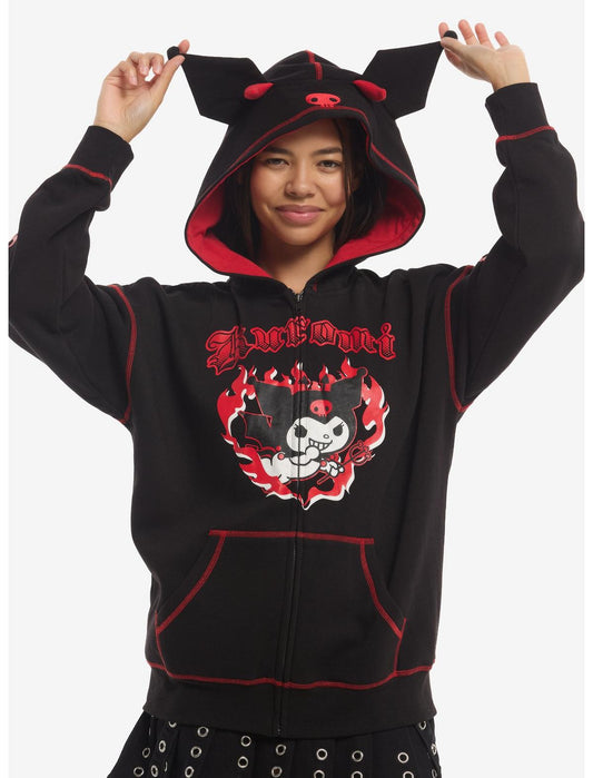 Kuromi Red Flame Figural Ears Girls Hoodie - US 5968
