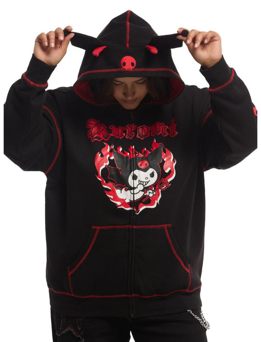 Kuromi Red Flame Figural Ears Girls Hoodie Plus Size - US 4716