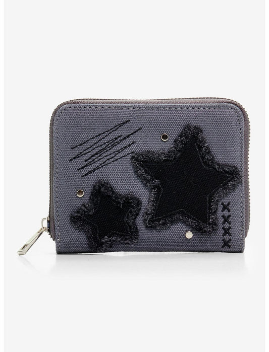 Grey Frayed Star Mini Zipper Wallet - US 5341