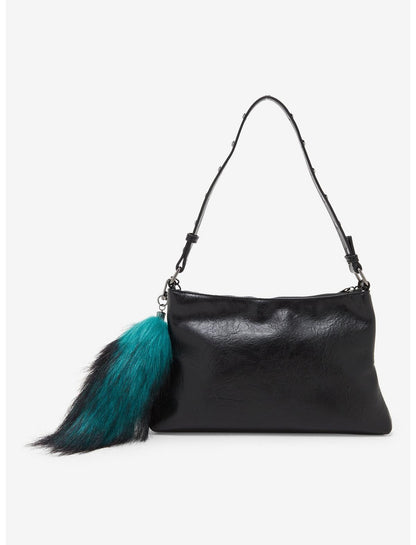 Black Belted Chain Fox Tail Shoulder Bag - US 2664