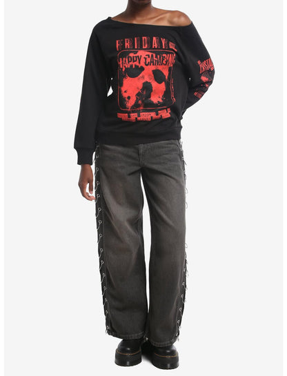 Friday The 13th Happy Camping Off-Shoulder Girls Sweatshirt - US 3538