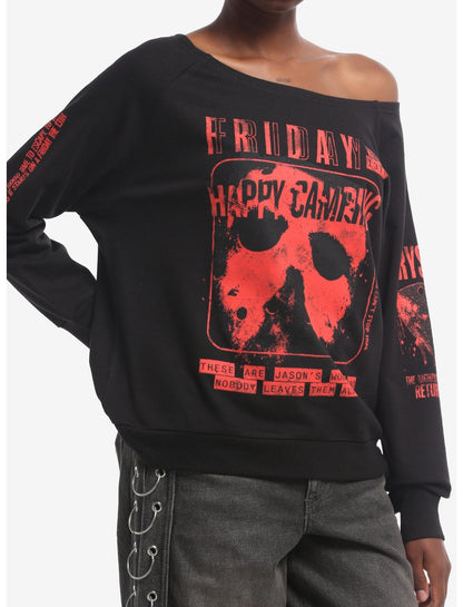 Friday The 13th Happy Camping Off-Shoulder Girls Sweatshirt - US 3538