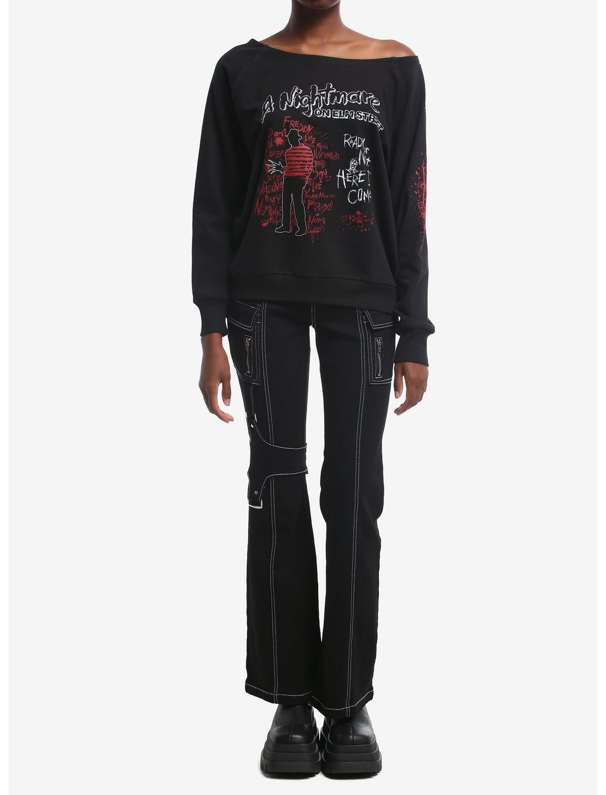 A Nightmare On Elm Street Writing Girls Off-Shoulder Sweatshirt - US 7083