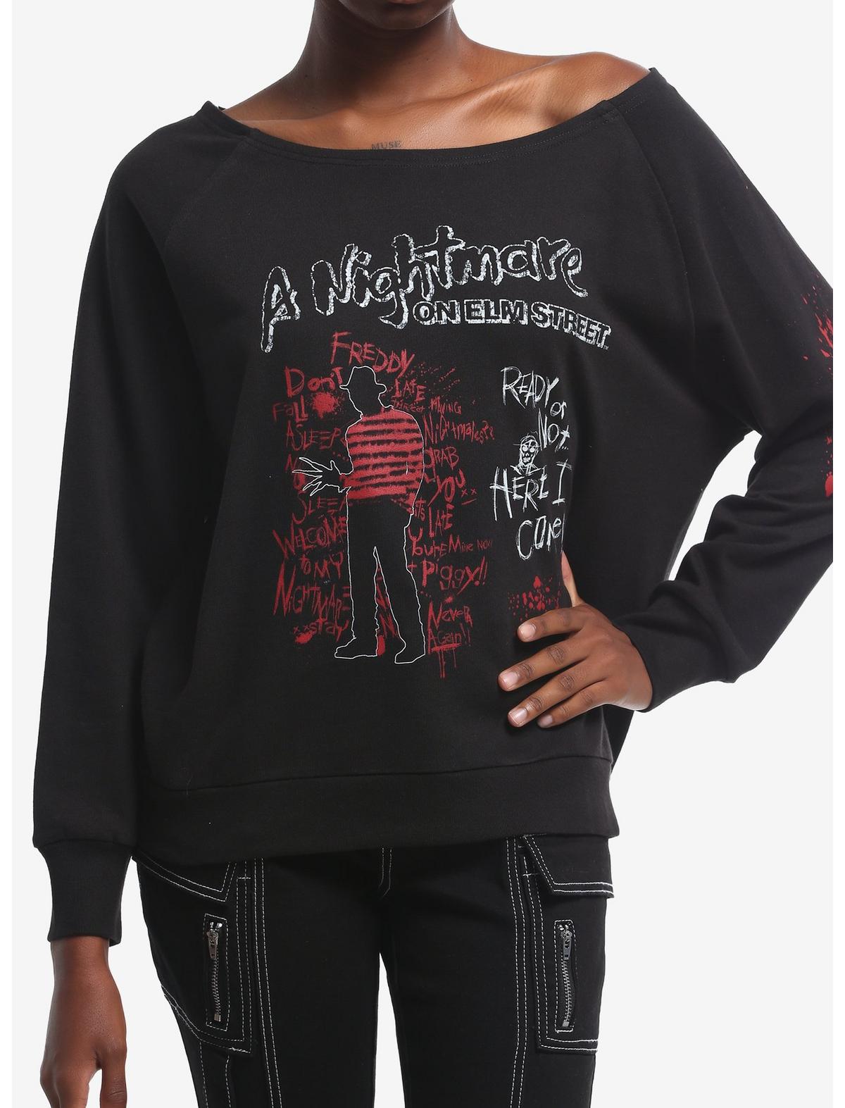 A Nightmare On Elm Street Writing Girls Off-Shoulder Sweatshirt - US 7083