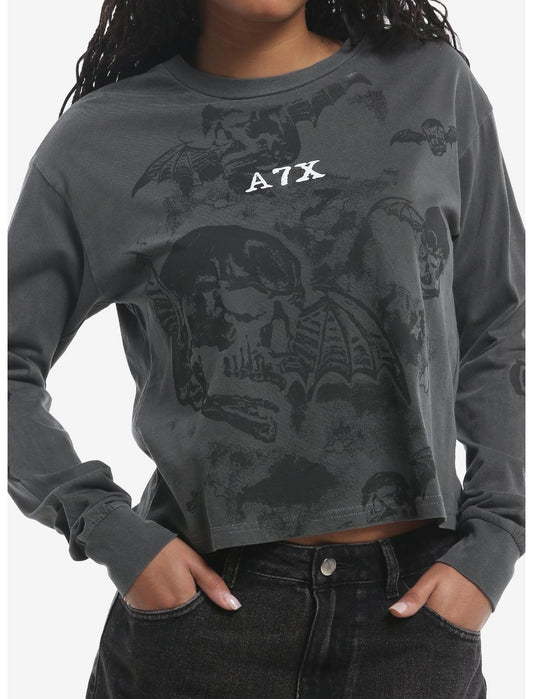 Avenged Sevenfold Deathbat Girls Crop Long-Sleeve T-Shirt - US 7518