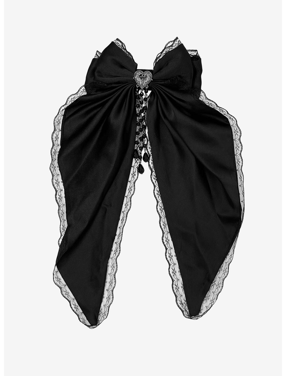 Cosmic Aura Bat Heart Bead Lace Hair Bow - US 6514