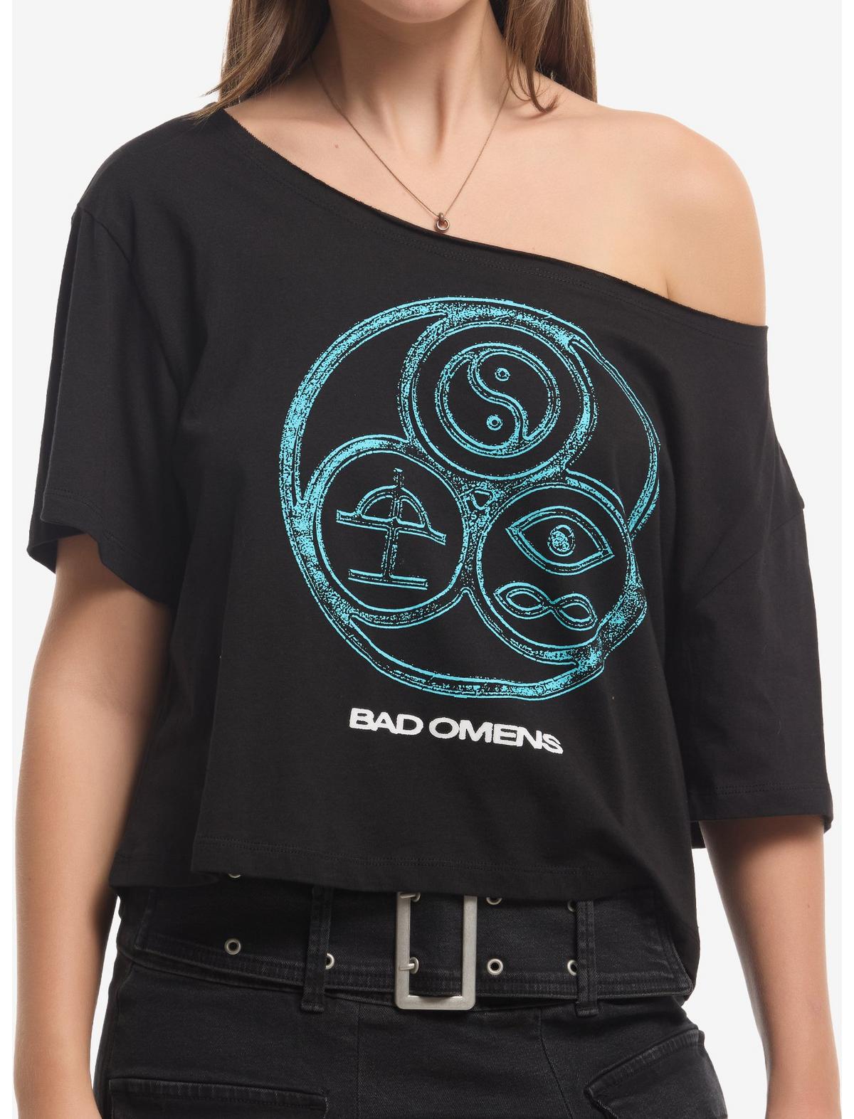Bad Omens Blue Icons Girls Off-Shoulder T-Shirt - US 2198