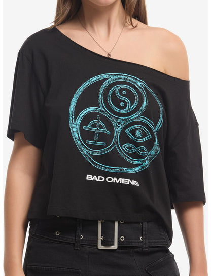 Bad Omens Blue Icons Girls Off-Shoulder T-Shirt - US 2198