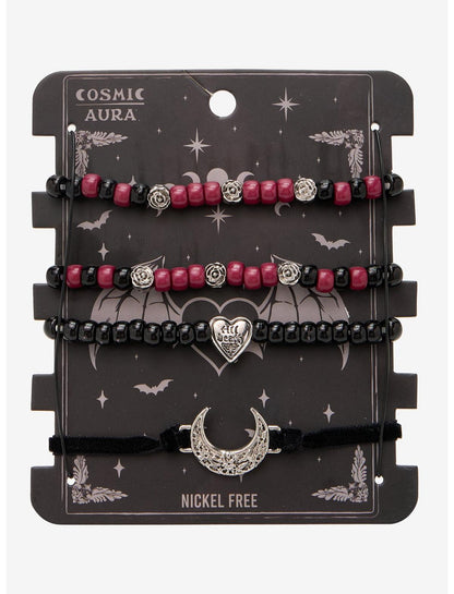 Cosmic Aura Moon Heart Bead Bracelet Set - US 0908