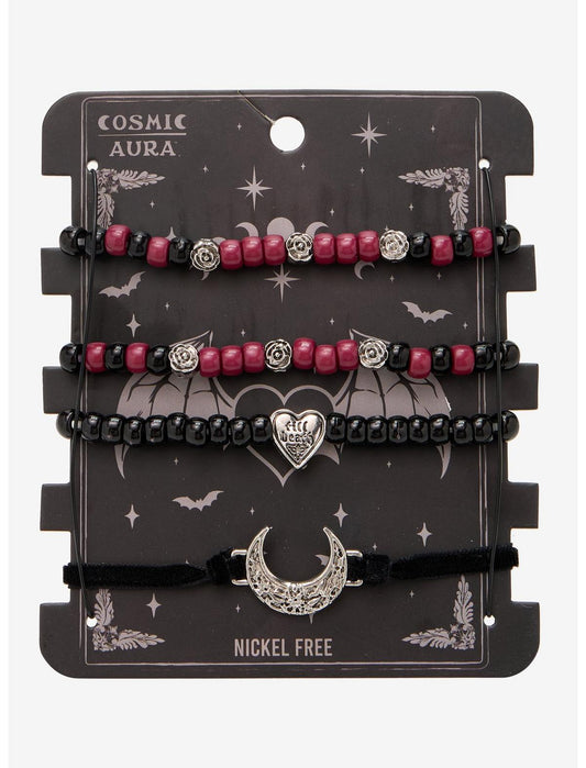 Cosmic Aura Moon Heart Bead Bracelet Set - US 0908