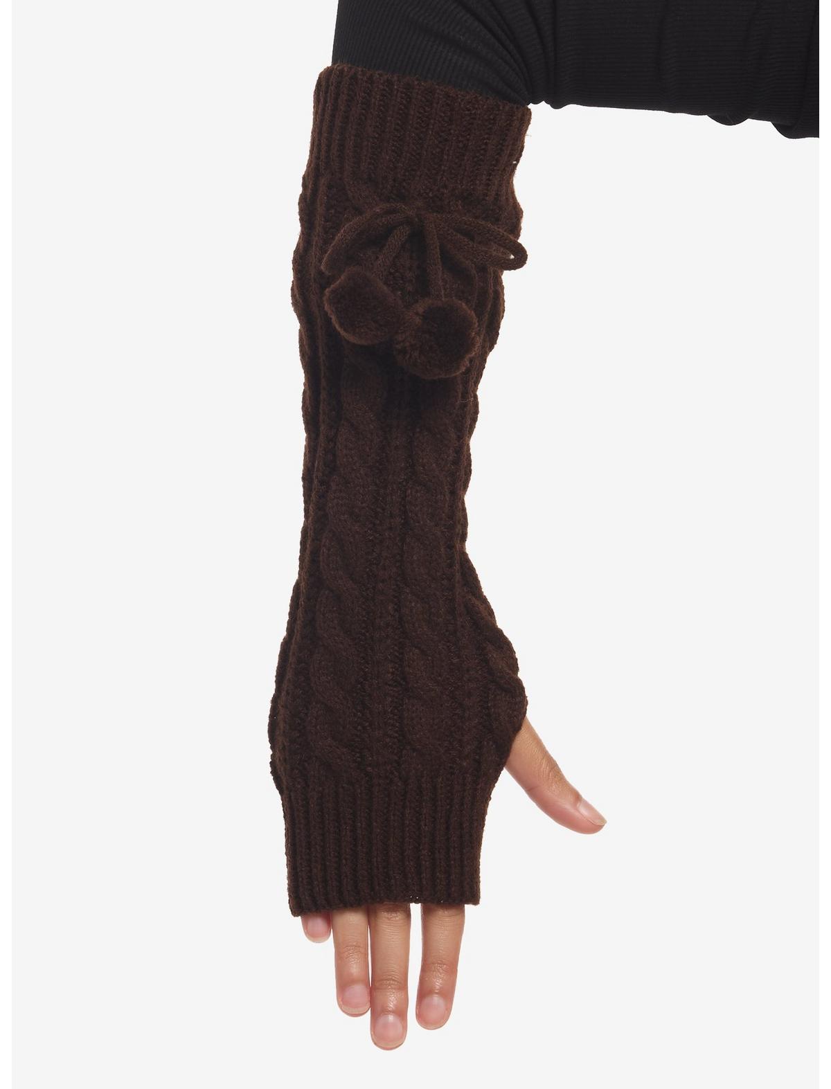 Brown Cable Knit Pom Arm Warmers - US 5226