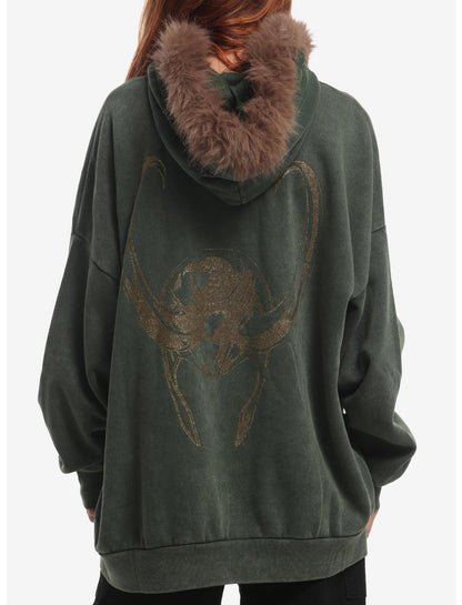 Marvel Loki Fur Trim Girls Oversized Hoodie - US 4308