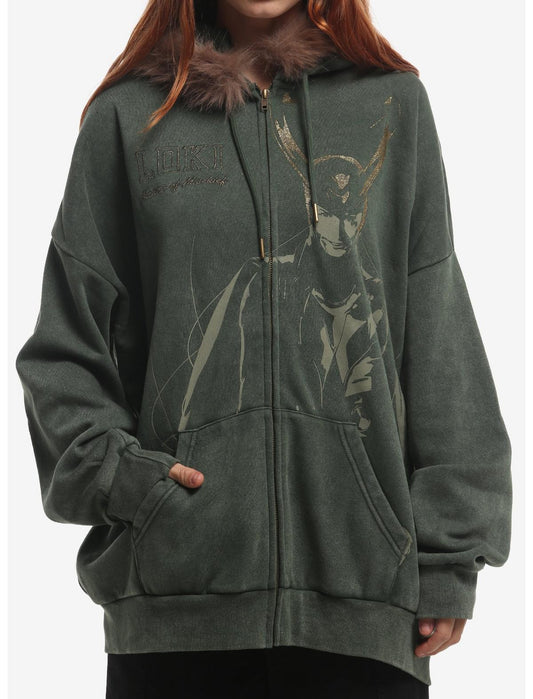 Marvel Loki Fur Trim Girls Oversized Hoodie - US 4308