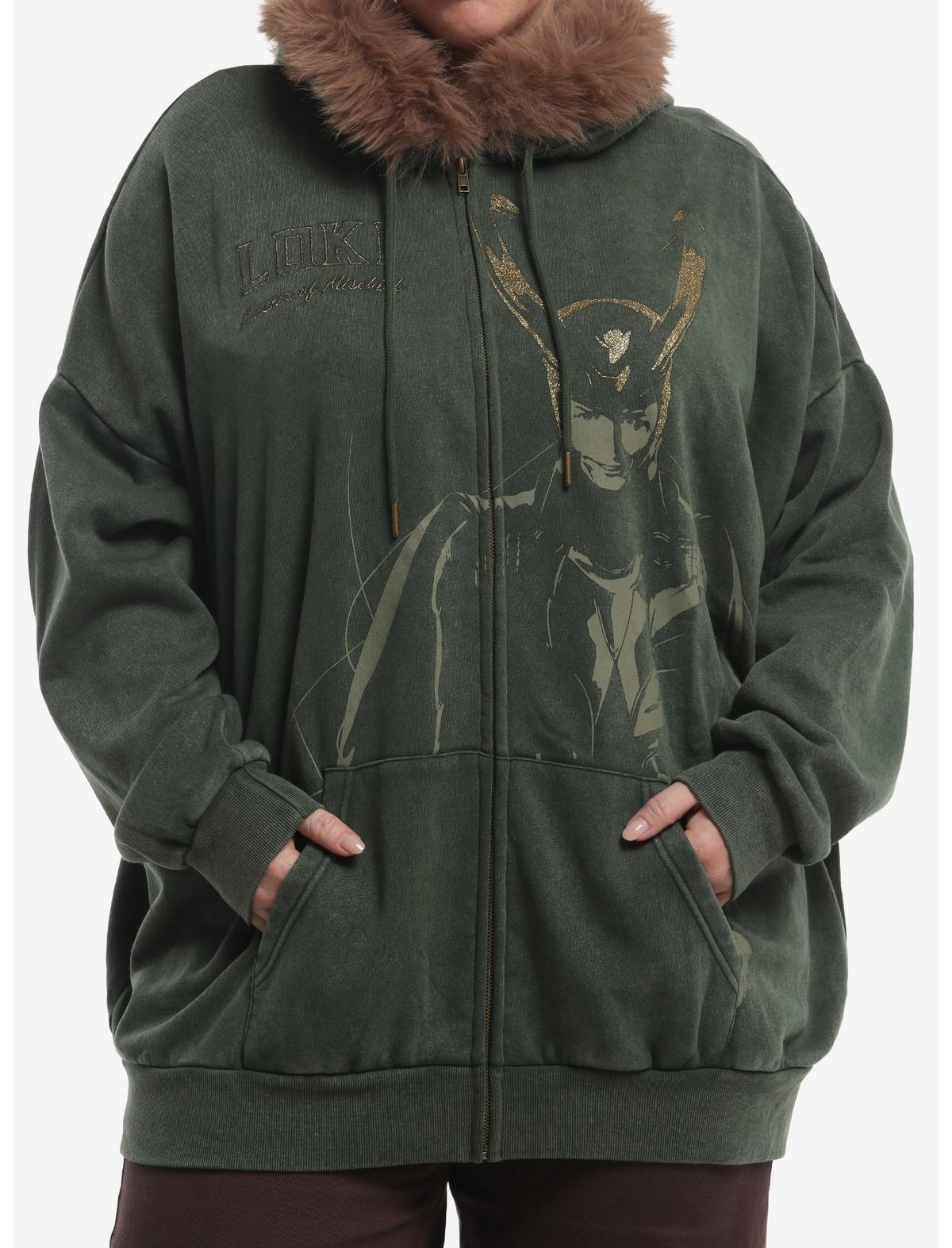 Marvel Loki Fur Trim Girls Oversized Hoodie Plus Size - US 0781
