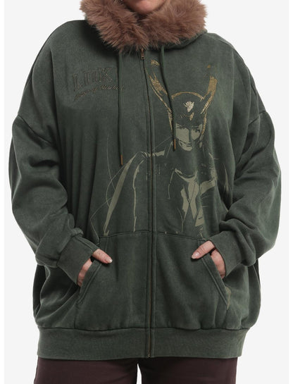Marvel Loki Fur Trim Girls Oversized Hoodie Plus Size - US 0781