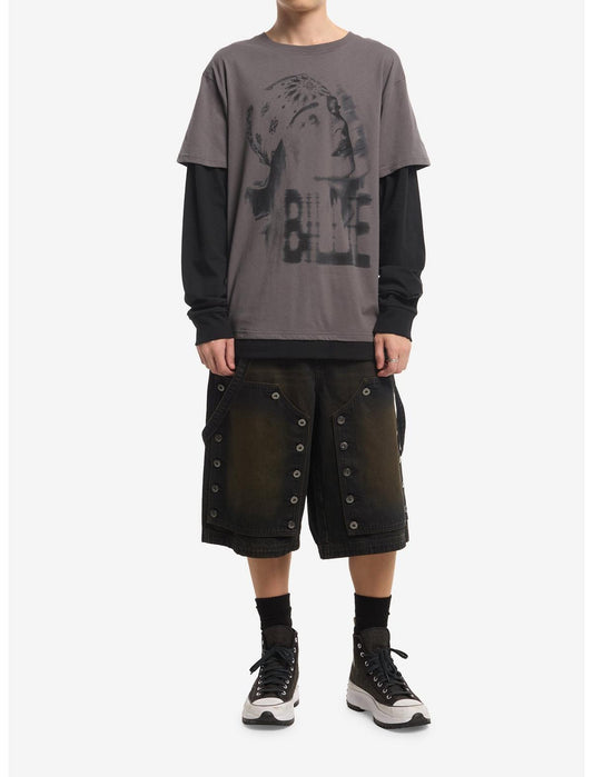 Billie Eilish Faded Portrait Name Twofer Long-Sleeve T-Shirt - US 5264