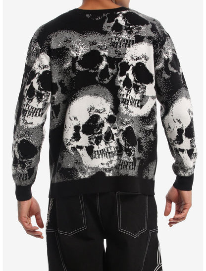 Black & White Skull Collage Knit Sweater - US 6776