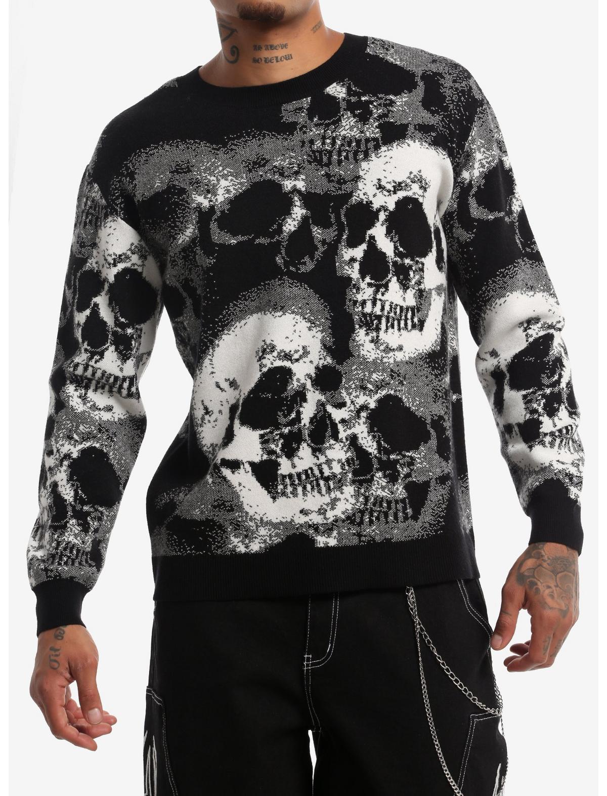Black & White Skull Collage Knit Sweater - US 6776