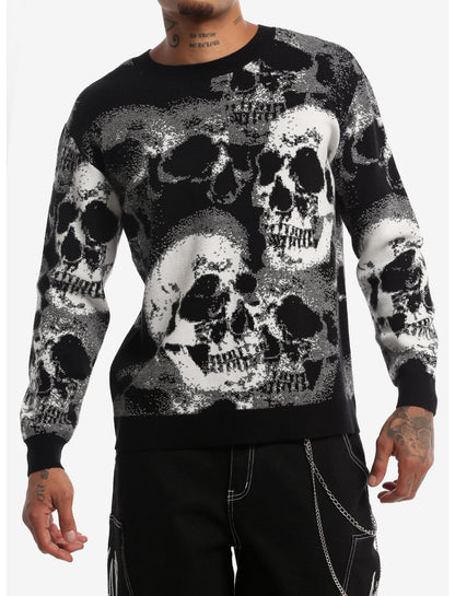 Black & White Skull Collage Knit Sweater - US 6776