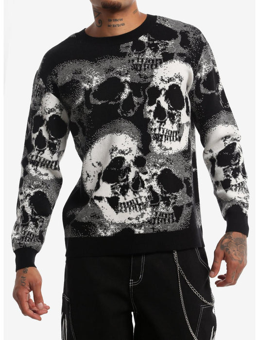 Black & White Skull Collage Knit Sweater - US 6776