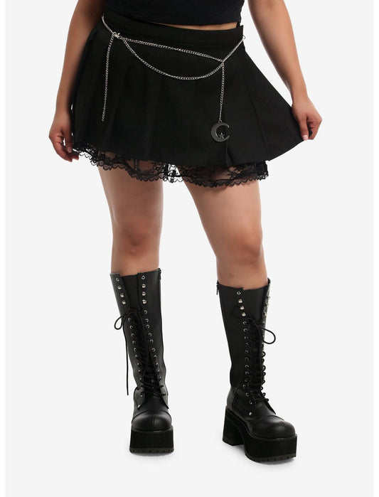 Cosmic Aura Moon Pendant Chain Pleated Skirt Plus Size - US 8439