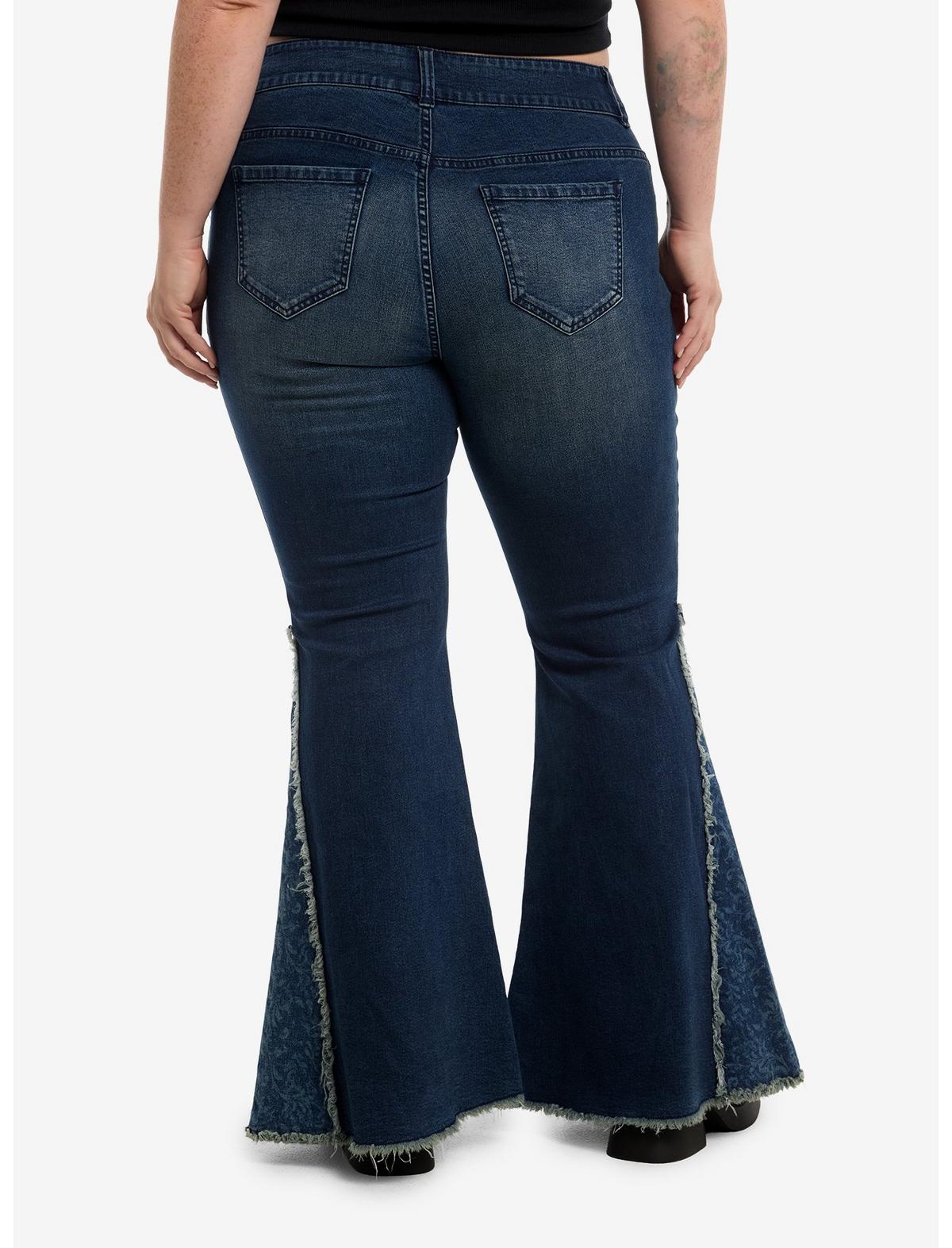 Cosmic Aura Blue Floral Lace-Up Flared Jeans Plus Size - US 0815