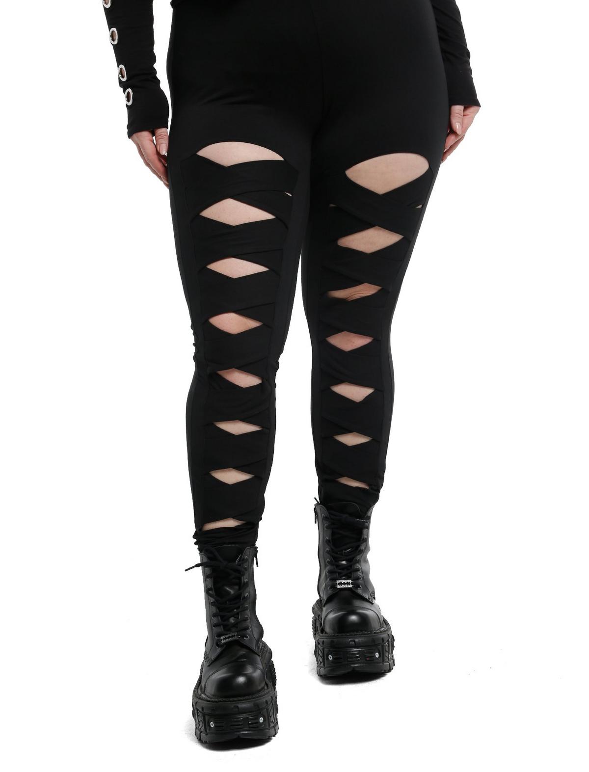 Black Strappy Cutout Leggings Plus Size - US 0773