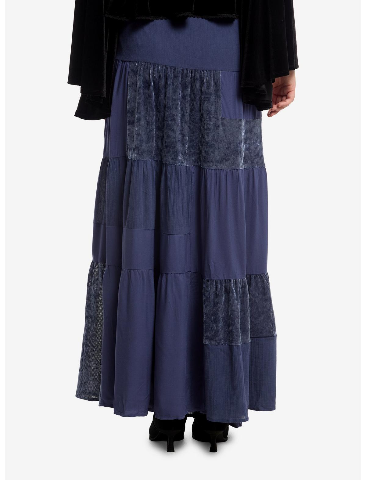 Cosmic Aura Midnight Blue Velvet Panel Maxi Skirt - US 8802