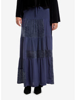 Cosmic Aura Midnight Blue Velvet Panel Maxi Skirt - US 8802