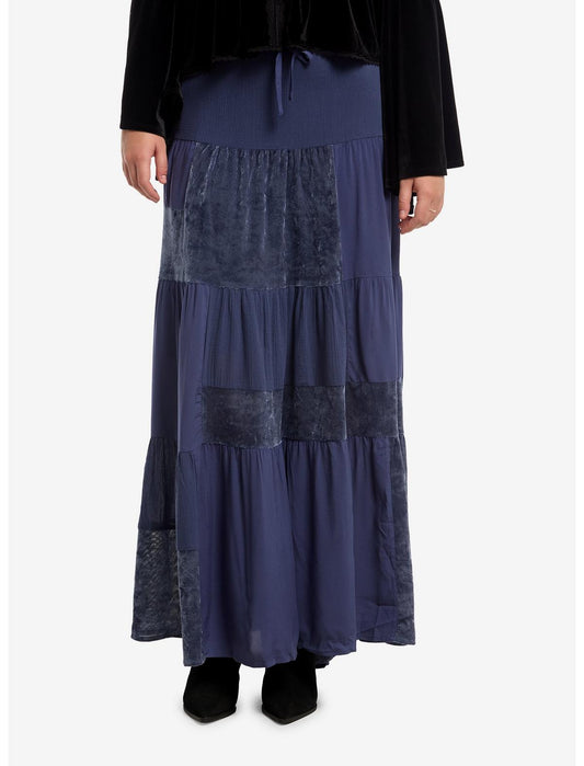 Cosmic Aura Midnight Blue Velvet Panel Maxi Skirt - US 8802