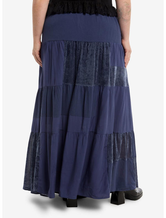 Cosmic Aura Midnight Blue Lace Panel Maxi Skirt Plus Size - US 2324