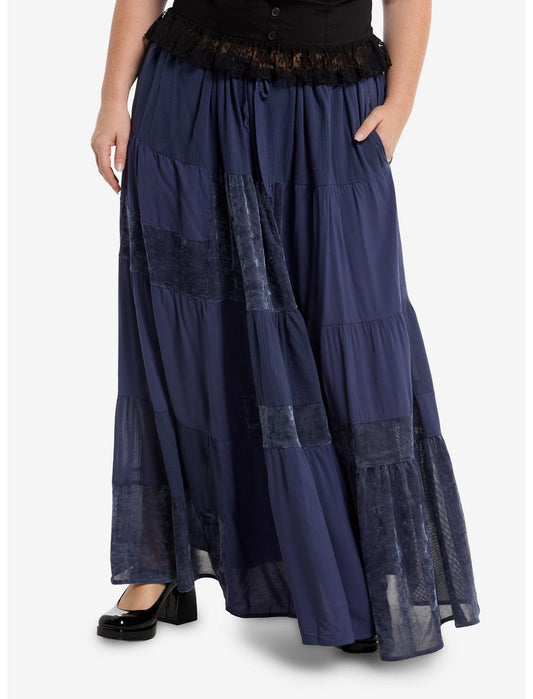 Cosmic Aura Midnight Blue Lace Panel Maxi Skirt Plus Size - US 2324