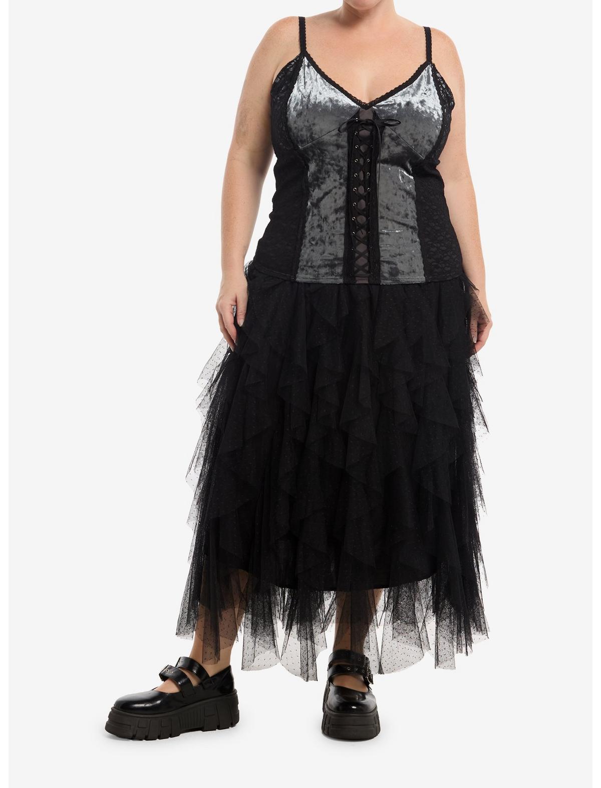 Cosmic Aura Grey & Black Velvet Lace-Up Girls Cami Plus Size - US 5954