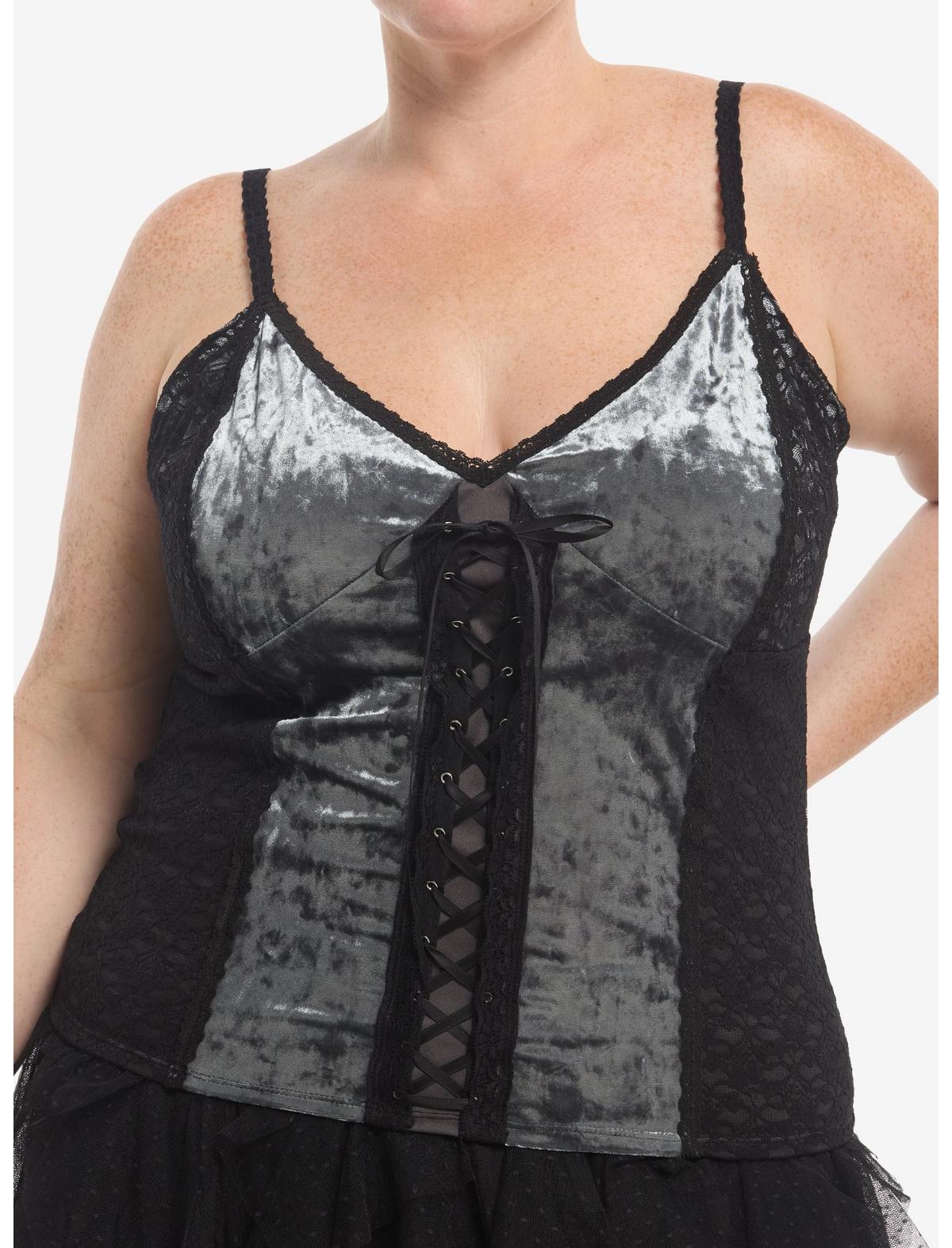 Cosmic Aura Grey & Black Velvet Lace-Up Girls Cami Plus Size - US 5954