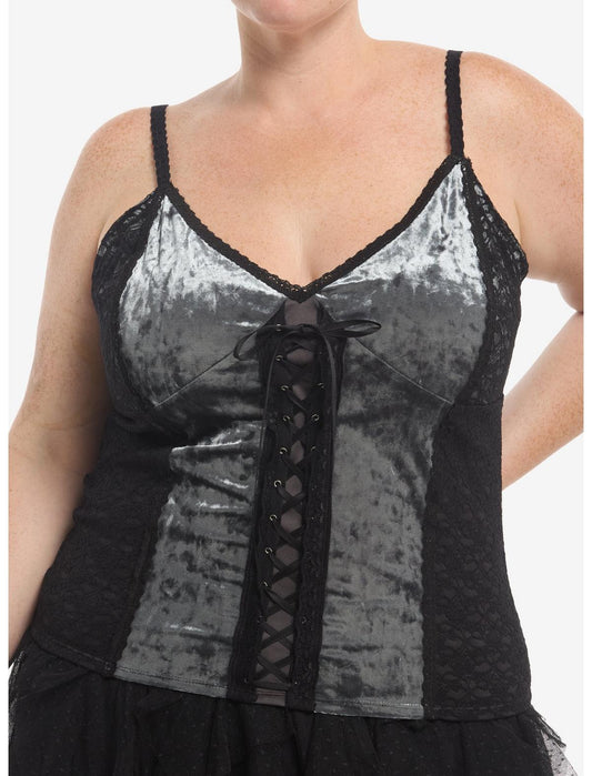 Cosmic Aura Grey & Black Velvet Lace-Up Girls Cami Plus Size - US 5954