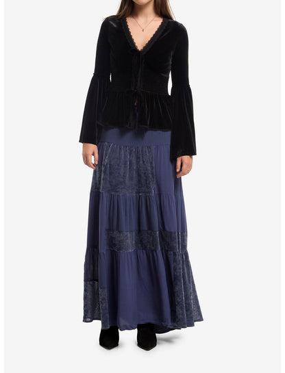 Cosmic Aura Black Velvet Lace Girls Long-Sleeve Top - US 6749
