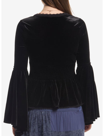Cosmic Aura Black Velvet Lace Girls Long-Sleeve Top - US 6749