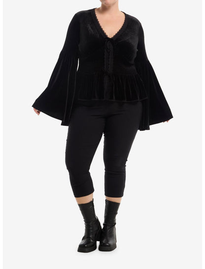 Cosmic Aura Black Velvet Lace Girls Long-Sleeve Top Plus Size - US 8853